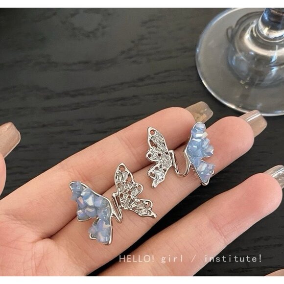 Blue Butterfly Pearl Earrings - Picture 4 of 6